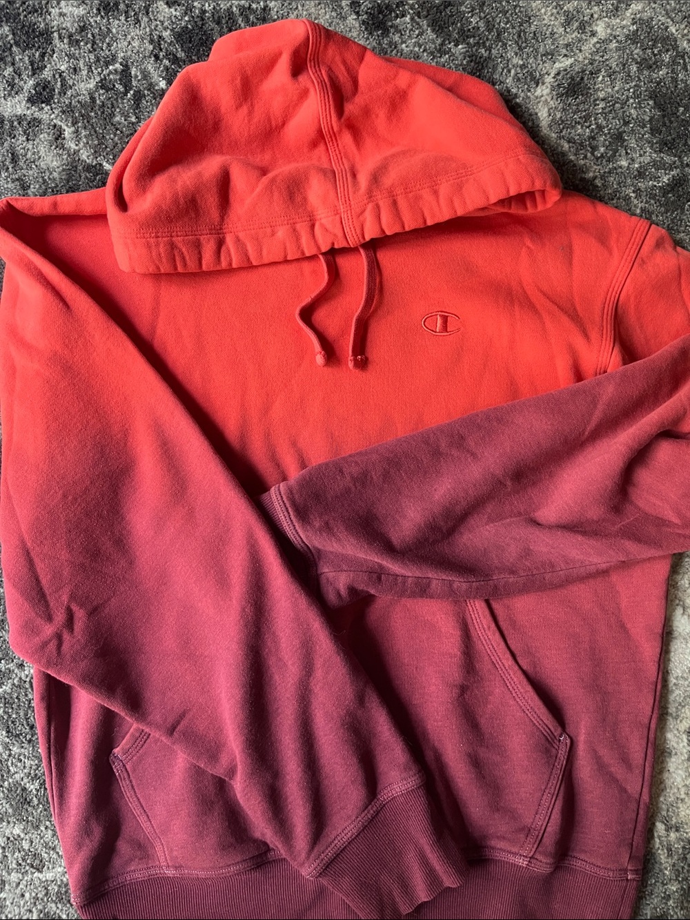 Champion Mens Red to Burgundy Ombre Crewneck Hoodie